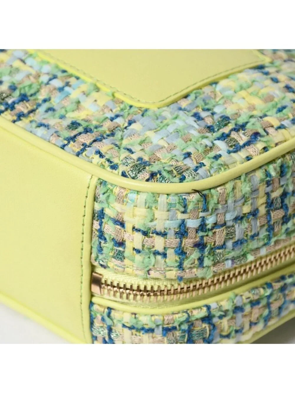 Chanel CC Mania Small Camera Bag CC Logo Lime Green Multicolor Tweed Lambskin